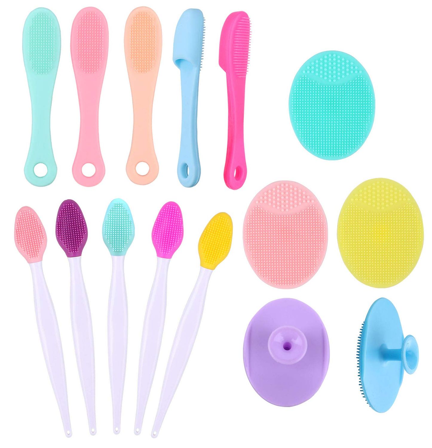 Yebeauty Silicone Facial Cleansing Brush Set of 15, 5pcs Face Scrubber, 5pcs Nose Blackhead Remover and 5pcs Double-Sided Exfoliating Lip Brush Lip Exfoliator Tool for Skincare