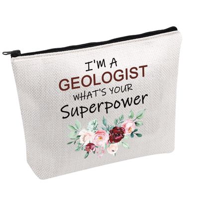 PWHAOO Rock Collector Makeup Bag I&#39;m A Geologist Whats Your Superpower Cosmetic Bag Geology Teacher Gift (I&#39;M A GEOLOGIST B)