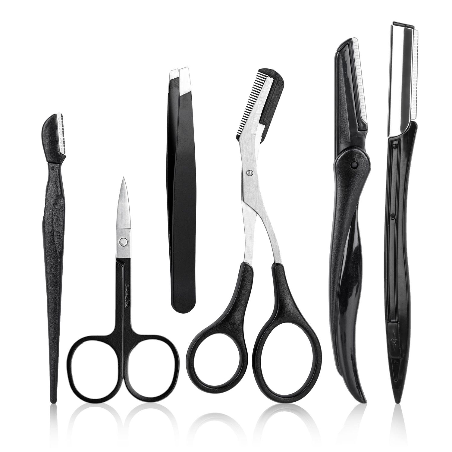 NAZQAT Eyebrow Kit - Multipurpose Eyebrow Grooming Kit For Women &amp; Men For Eyebrow Trimming, Shaping, And Exfoliating - Includes Eyebrow Tweezers, Eyebrow Razor Tools, Eyebrow Scissors (Pack of 6)