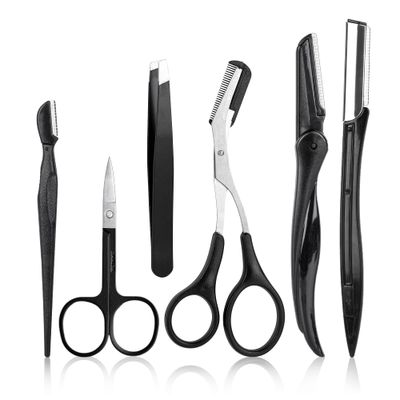 NAZQAT Eyebrow Kit - Multipurpose Eyebrow Grooming Kit For Women &amp; Men For Eyebrow Trimming, Shaping, And Exfoliating - Includes Eyebrow Tweezers, Eyebrow Razor Tools, Eyebrow Scissors (Pack of 6)