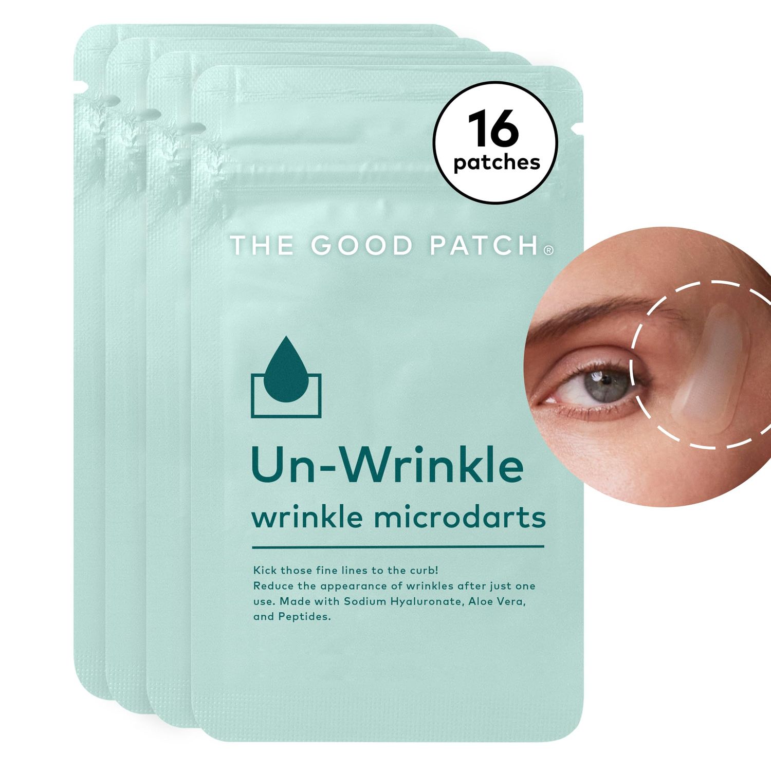 The Good Patch Un-Wrinkle Microdart Anti Wrinkle Patches for Crows Feet and Between Eyes, Made with Sodium Hyaluronate, Aloe Vera, Peptides, Clinically Proven (16 Total Microdart Patches)