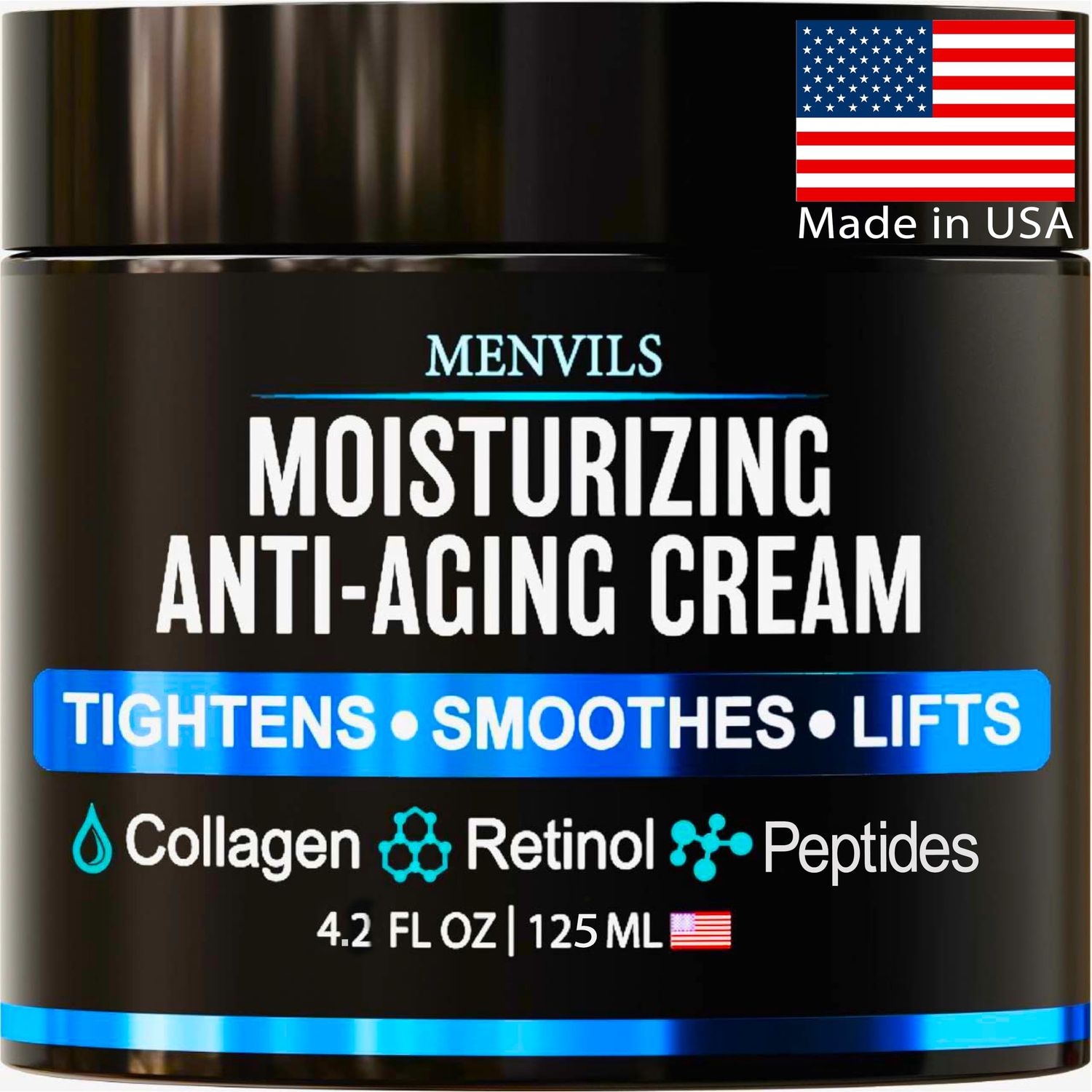 Mens Face Moisturizer Cream - Anti Aging &amp; Wrinkle Cream - Face Moisturizer For Men with Collagen, Retinol, Peptides, Jojoba Oil - Facial Skin Care Lotion - Day &amp; Night - 4.2 OZ