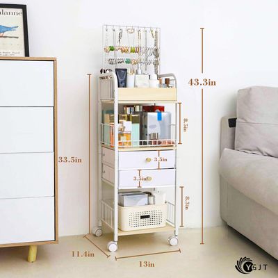 YGJT Makeup Organizer, Floor Skincare Cosmetics Organizer with Drawers, Jewelry Organizers and Storage for Earring Necklace, Vanity Organizer for Skin Care Perfume Makeup Brush Nail Polish Hair Tool