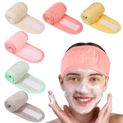 obeoby 6 Pack Spa Facial Headbands for Women, Adjustable Face Wash Headband Coral Fleece Skincare Headband Make Up Wrap Head for Washing Face Shower Yoga