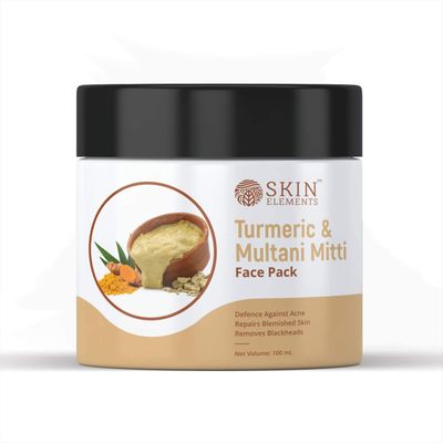 Skin Elements Fullers Earth (Multani Mitti) &amp; Turmeric (Haldi) Natural Face Pack for Healthy &amp; Glowing Skin | Reduces Dark Spots, Dull Skin and Controls Excess Oil | 3.38 Fl. Oz
