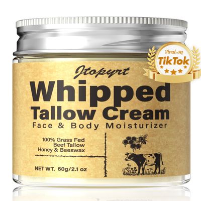 Jtopyrt Beef Tallow for Skin: Organic Grass-Fed Tallow and Honey Balm Whipped Beef Tallow Skin Balm - Deep Nourishing Tallow Face Moisturizer for All Skin Types