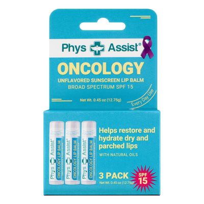 PhysAssist Oncology SPF 15 Lip Balm USDA Organic Unflavored Moisturize, Hydrate &amp; Protect Dry parched lips during Chemo or Radio USDA Organic. 3 Pack