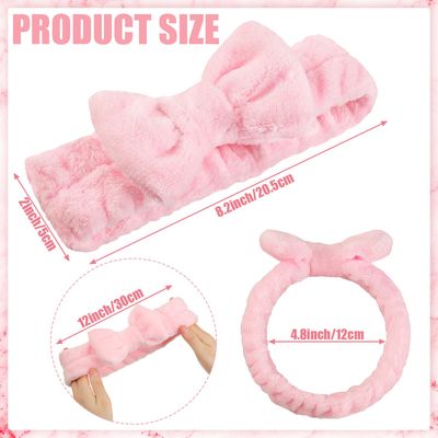 Riceshoot 36 Pcs Spa Headband Bulk Facial Makeup Headband Bow Skincare Headbands Flannel Fleece Head Band Elastic Soft Face Wash Headband for Hair Wrap Yoga Sports Skincare Shower Women(Pink)