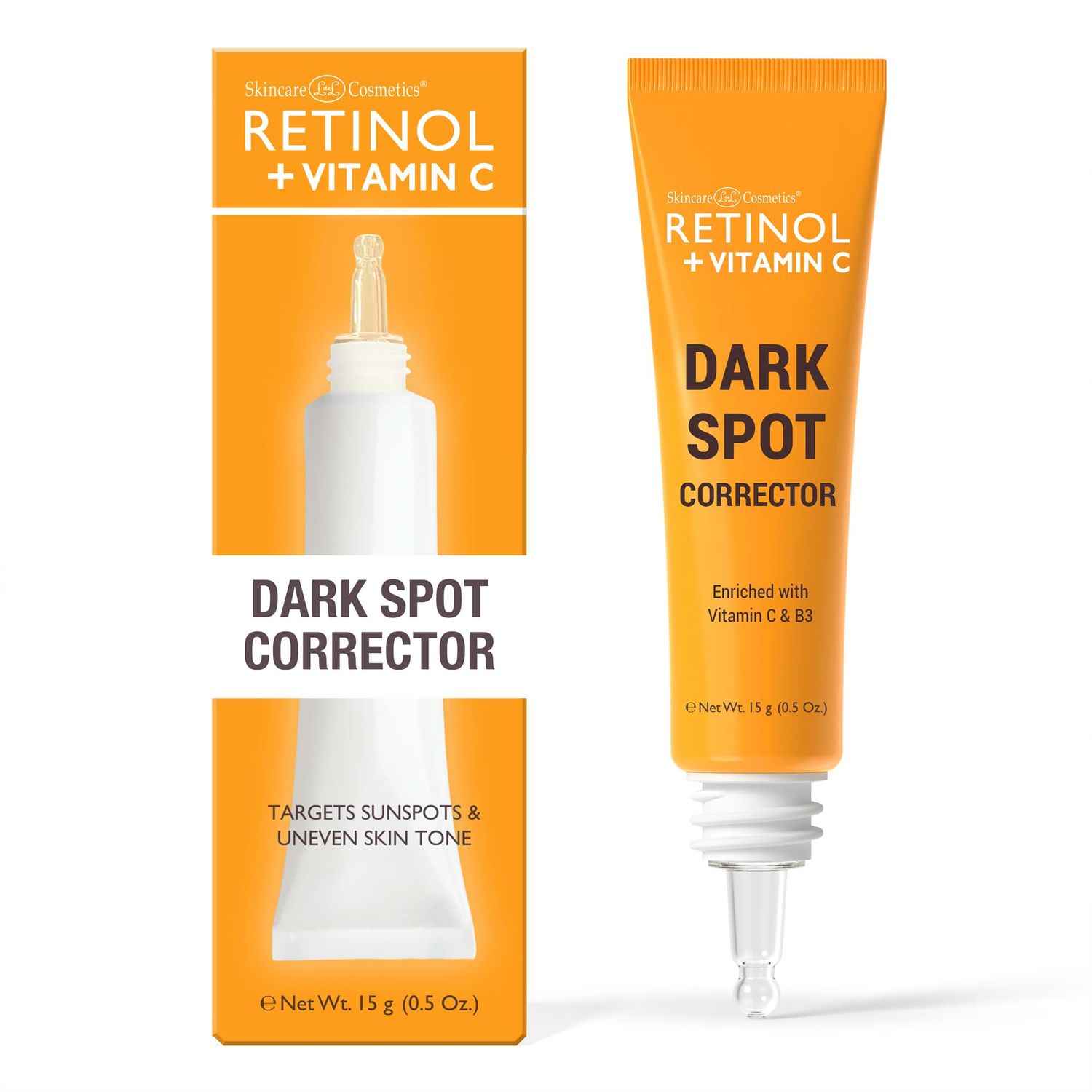 Retinol + Vitamin C Dark Spot Corrector Serum - Spotless Radiance, Evens Skin Tone, Targets Sun Damage &amp; Dark Spots, Enhances Luminosity with Vitamin B3 Niacinamide &amp; Retinol - 0.5 Oz