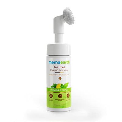 Mamaearth Tea Tree Foaming Face Wash with In-Built Brush | Fights Acne with Salicylic Acid | Removes Excess Oil | Exfoliates with Soft Silicon Bristles | 5.07 Fl Oz (150ml)