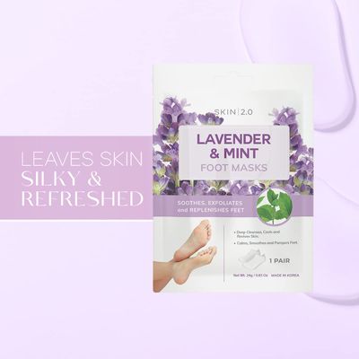 Skin 2.0 Lavender &amp; Mint Foot Masks - Relieves Swollen Feet, Removes Odor, Relaxing &amp; Hydrating - Dermatologist Tested Korean Skincare - Clean Beauty, Cruelty-Free, All Skin Types - 3 Pairs