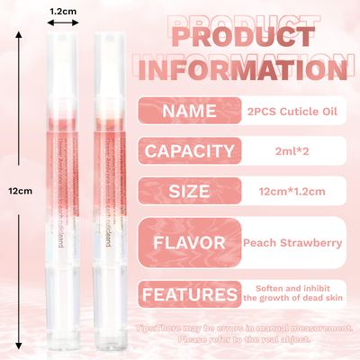 Meschett 2PCS Cuticle Oil Pens for Nail Care,Cuticle Revitalizer Oil Pen with Soft Brush,Cuticle Oil to Prevent Nail Cracking and Dry (Peach &amp; Strawberry Flavor)