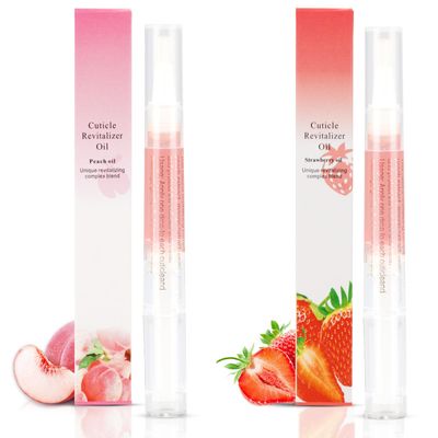 Meschett 2PCS Cuticle Oil Pens for Nail Care,Cuticle Revitalizer Oil Pen with Soft Brush,Cuticle Oil to Prevent Nail Cracking and Dry (Peach &amp; Strawberry Flavor)