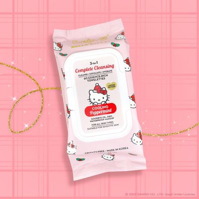 The Crme Shop x Hello Kitty 3-IN-1 Towelettes: Cooling Peppermint - Cleanse, Exfoliate, Hydrate Wipes for Face &amp; Body - All Skin Types - Refreshing with Peppermint &amp; Allantoin