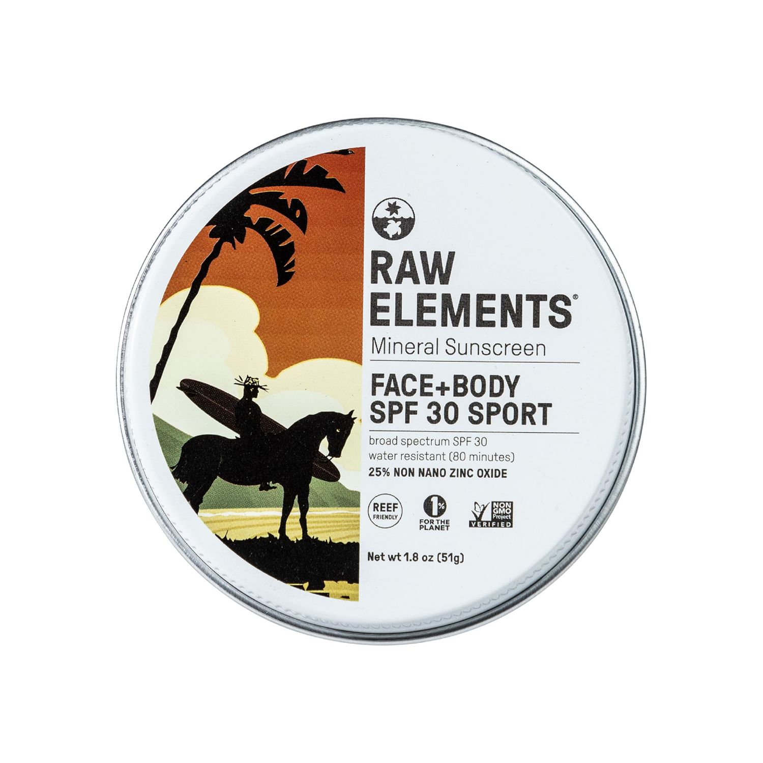Raw Elements Mike Fields Face &amp; Body Organic Sunscreen Tin SPF 30 - Non-Nano Zinc Oxide, Water-Resistant 80 Min, Reef Safe, All Ages Safe, Travel Sunblock 1.8 oz