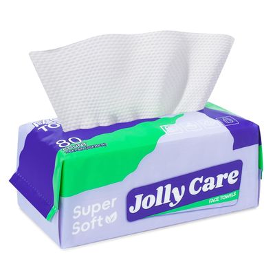 Jolly Care Disposable Face Towels, Face Towelette Disposable, Soft Makeup Remover Dry Wipes, Thick Facial Tissue for Women Cleansing, Skin Care, 7.8&quot;7.8&quot;, 80 Count (1 Pack)