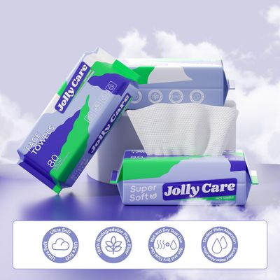 Jolly Care Disposable Face Towels, Face Towelette Disposable, Soft Makeup Remover Dry Wipes, Thick Facial Tissue for Women Cleansing, Skin Care, 7.8"7.8", 80 Count (1 Pack)