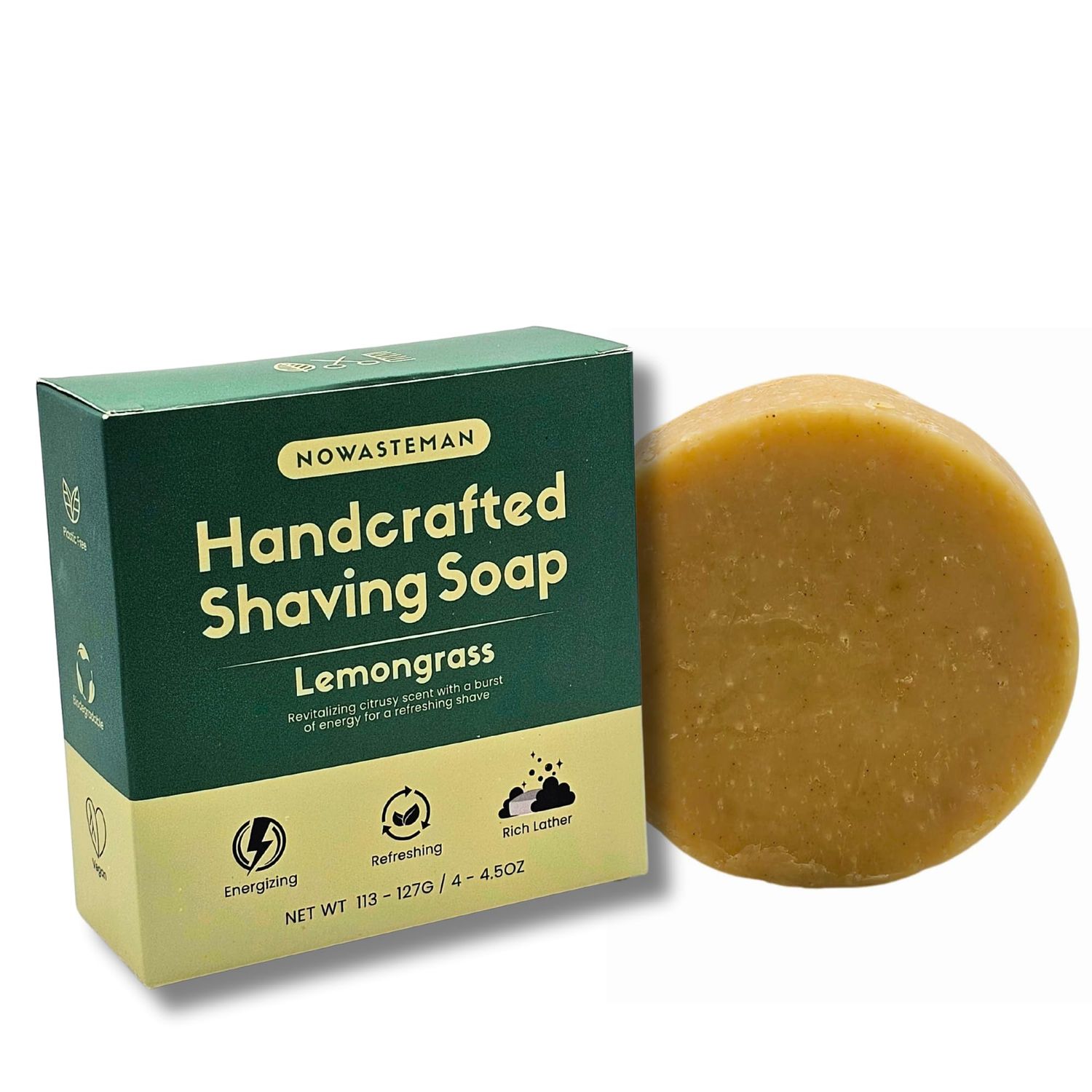 Lemongrass Shaving Soap Bar - Rich, Luxurious Lather | Skin Nourishing Formula with Lemongrass Oil, Coconut Oil &amp; Aloe Vera | Natural Ingredients and Handmade