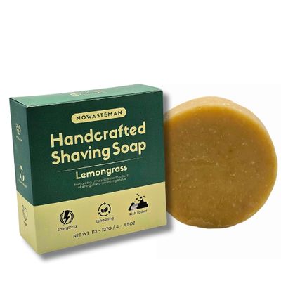 Lemongrass Shaving Soap Bar - Rich, Luxurious Lather | Skin Nourishing Formula with Lemongrass Oil, Coconut Oil &amp; Aloe Vera | Natural Ingredients and Handmade