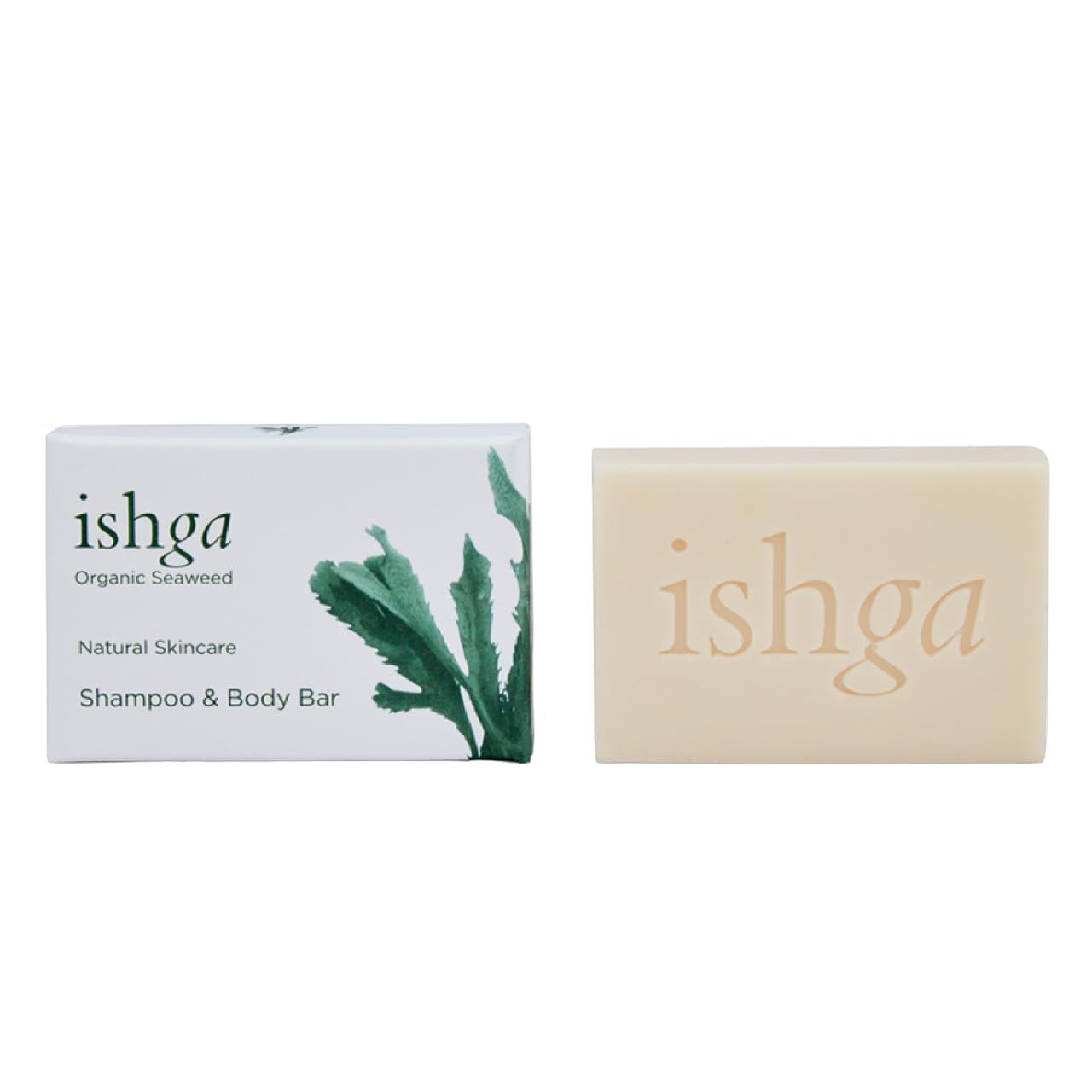 Ishga Seaweed Infused Shampoo &amp; Body Bar | Natural &amp; Organic Skincare | Scottish Seaweed | Lemongrass, Rose Geranium, Lavender, Juniper Berry | SLS-Free Vegan, Cruelty-Free | 0.2lb (95g)