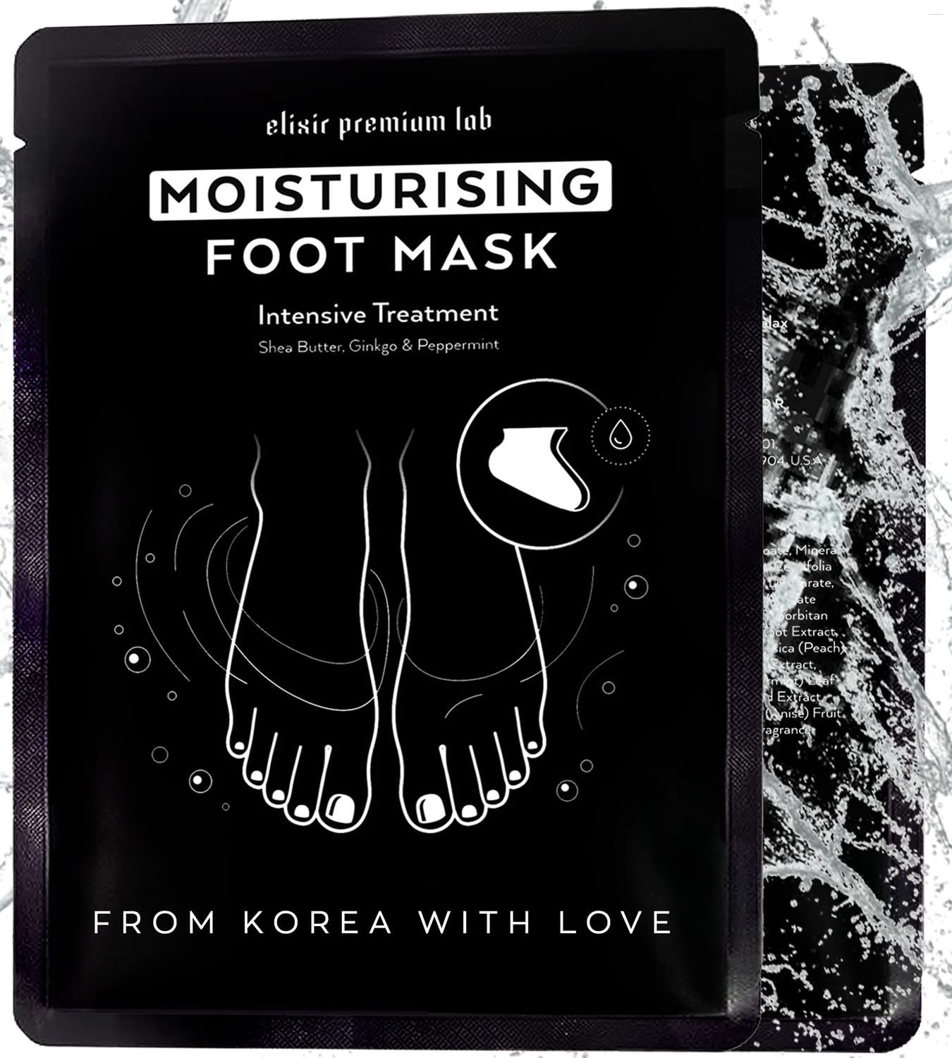 Moisturizing Foot Mask for Dry Cracked Feet &amp; Heels - Korean Foot Care Mask Spa - Ultra Hydrating Socks with Shea Butter - Skin Care Gift for Women &amp; Men - Soft Feet Treatment by Elixir (1 Pack)