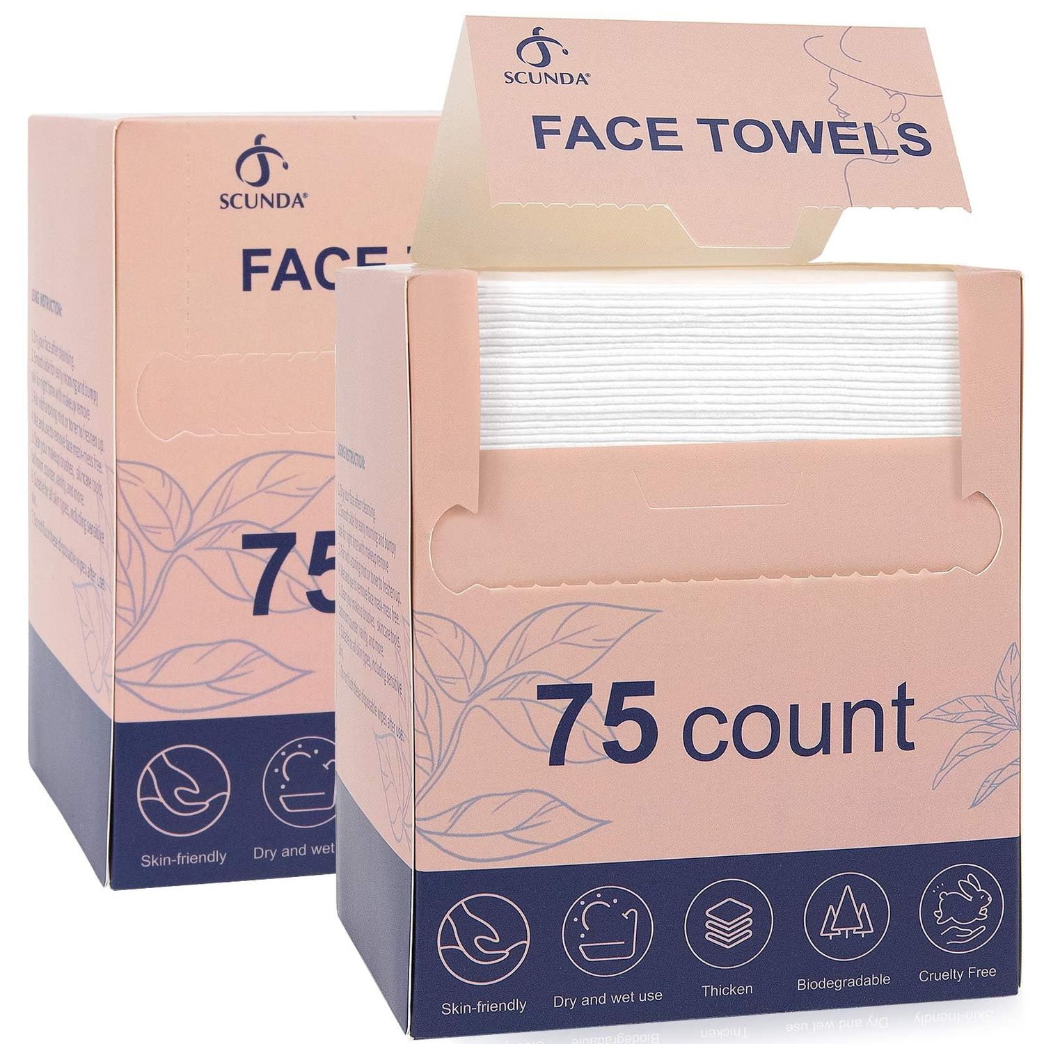SCUNDA Disposable Face Towels, Biodegradable Large Face Towelettes Disposable, Makeup Remover Dry Wipes for Sensitive Skin, Super Soft and Thick Facial Dry Wipes, Dry and Wet Use, 8&quot;10&quot;,150 Count