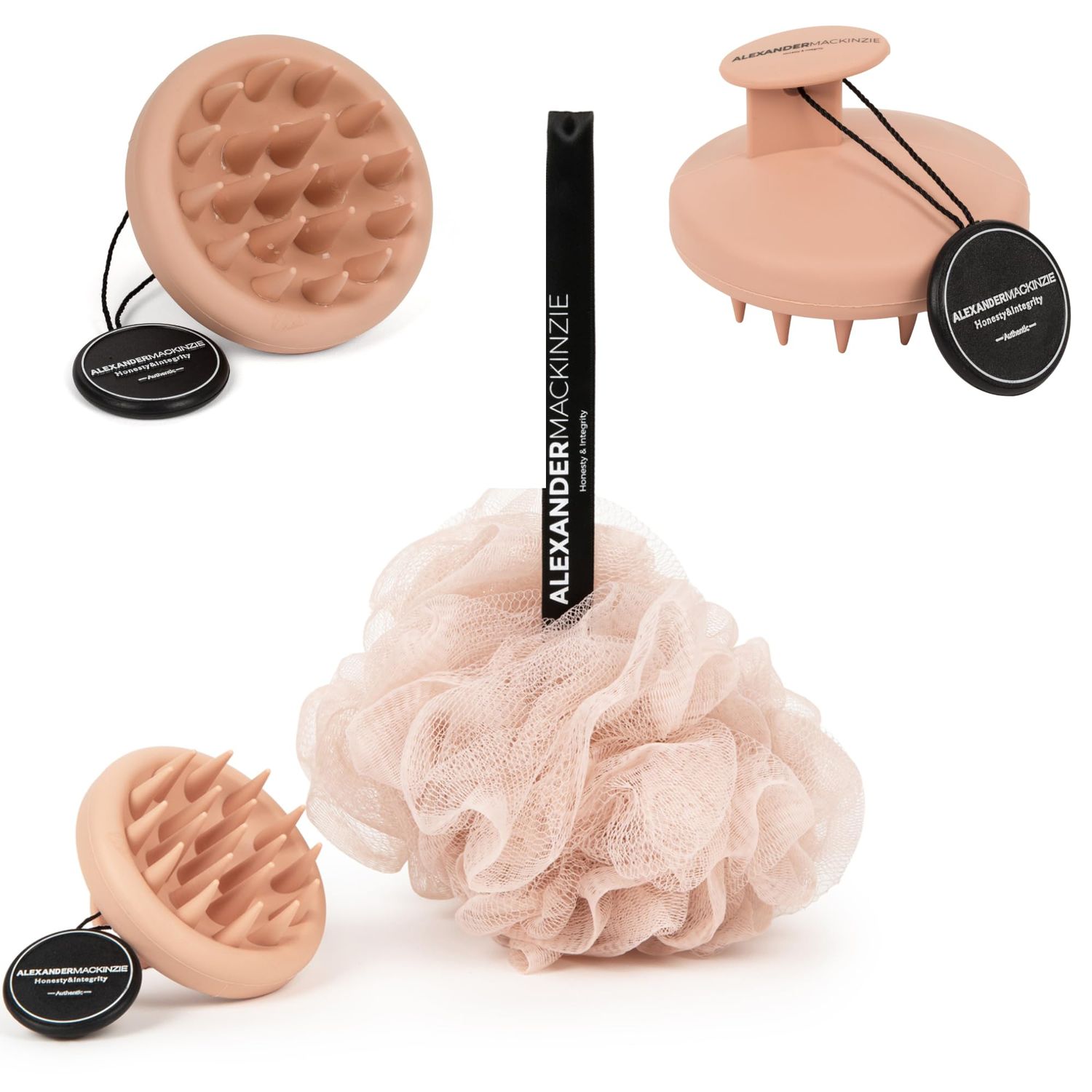 I AM 2-Pack Large Loofah Exfoliating Sponge &amp; Soft Scalp Massager Brush for Hair Growth Ultimate Beauty Hair and Body Care Set: Premium Body Loofa Sponge, Premium Self-Care Scalp Massager (Coffee)
