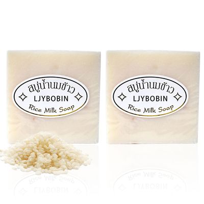LJYBoBin 2PCS Vegan Rice Soap for Body &amp; Face,Gentle Long-lasting Moisturizing Rice Milk Soap for All Skin Type,Deep Cleaning Rice Handmade Soap Bar for Men &amp; Women