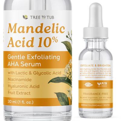 Tree To Tub Mandelic Acid Serum - 10% Gentle Exfoliating AHA Serum - Mandelic Serum w/Lactic &amp; Glycolic Acid for Smoother Skin - Hyaluronic Acid to Hydrate - Vegan Skincare for Men &amp; Women