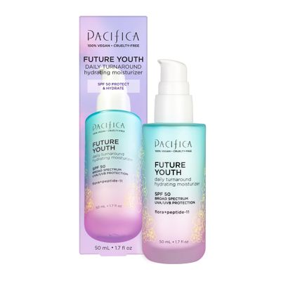 Pacifica Peptide Face Moisturizer Future Youth Daily Turnaround SPF 50 Moisturizer - Repairs Dry Skin - Clinically Proven to Moisturize, Hydrate, Smooth &amp; Boost Radiance Hydrate Dermatologist Tested