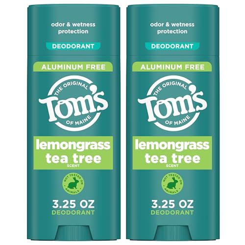 Toms of Maine Lemongrass Tea Tree Aluminum Free Natural Deodorant For Women &amp; Men | Goes on Clear | Odor &amp; Wetness Protection | Naturally Derived and Moisture-Locking Ingredients | 3.25 oz (2 Pack)