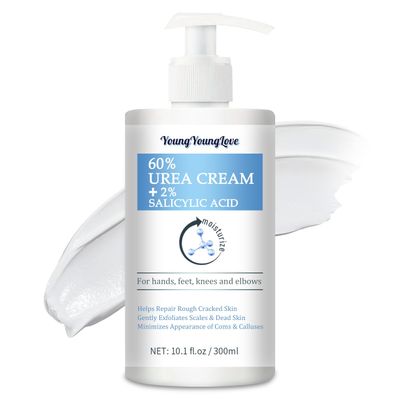YOUNGYOUNGLOVE 10.1 Oz - 60% Urea plus 2% Salicylic Acid for Hand &amp; Feet Maximum Strength, Deep Moisturizing Urea Foot Cream for Calluses Dry Cracked Feet Heels Knees Elbows Dead Skin, Callus Remover