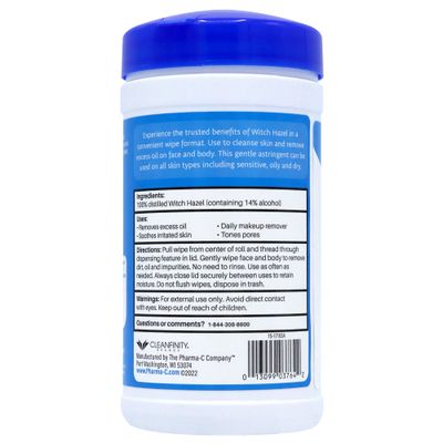 The Pharma-C Company Witch Hazel Wipes [40 Wipes] - Daily Toner &amp; Astringent Cleansing Cloths For Face