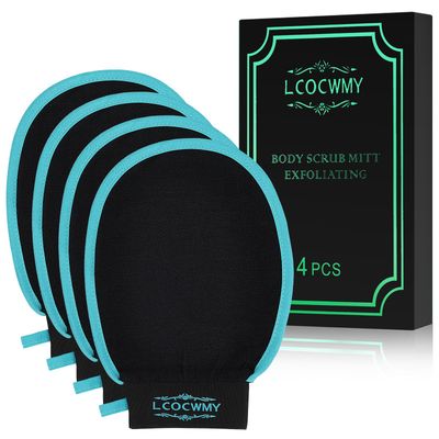 LCOCWMY Exfoliating gloves, (4pcs) Durable Body Scrub, Dead Skin Remover &amp; Body Scrubber Exfoliator, Body Exfoliating Gloves for Shower, washcloth exfoliating, exfoliating glove for Smooth Skin