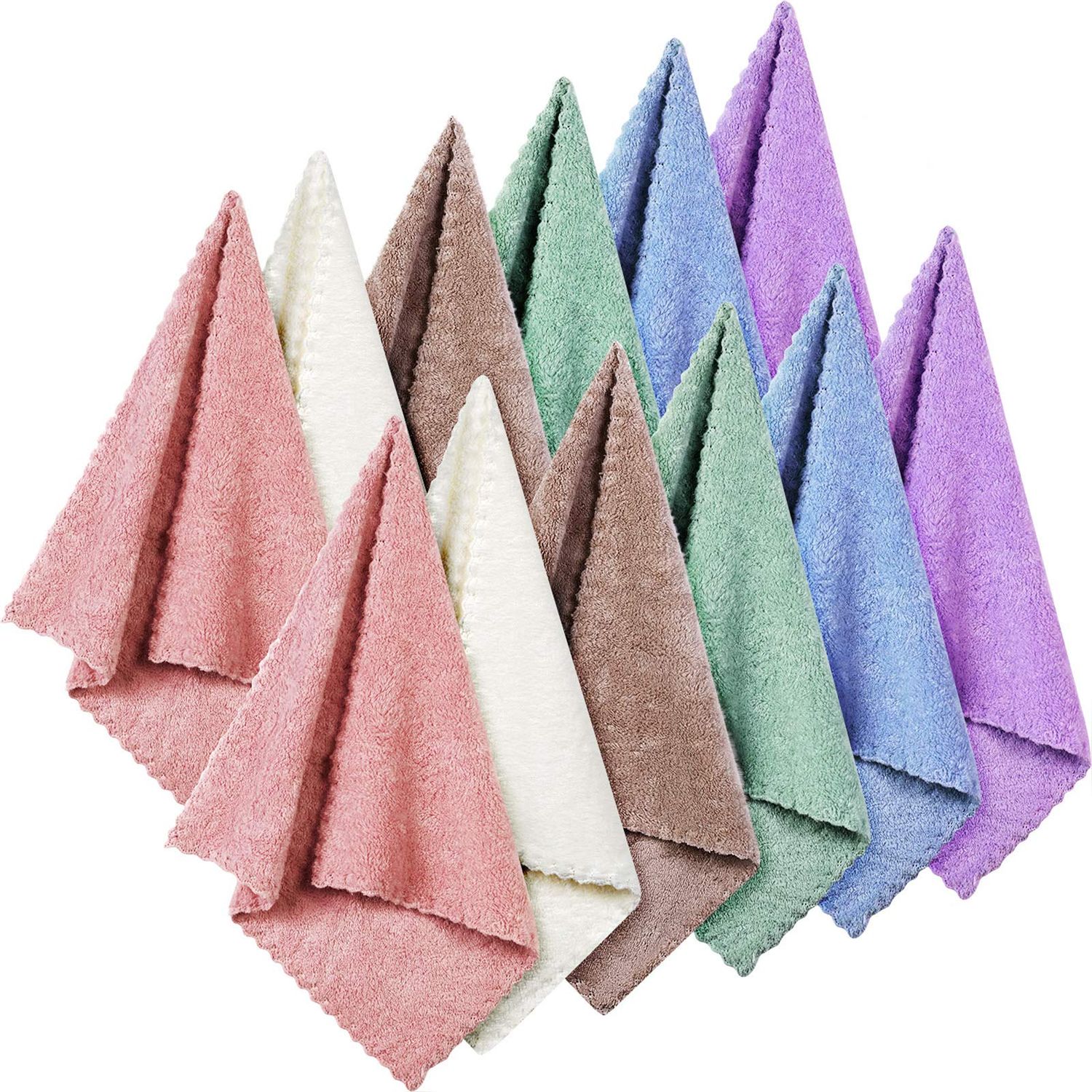 Syhood 12 Pieces Face Wash Cloth 12 x 12 in Makeup Remover Cloths Towel Coral Velvet Facial Microfiber Cloths Soft Fast Drying Facial Cleansing Towel for Face (Beige, Blue, Purple, Brown, Green, Pink)