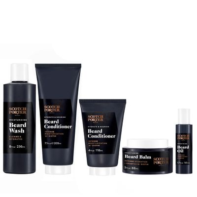 Scotch Porter Superior Beard Collection - Cleanse, Moisturize, Soothe &amp; Style while Encouraging Growth for a Fuller/Healthier-Looking Beard - Includes Wash, Two Conditioners, Serum &amp; Balm