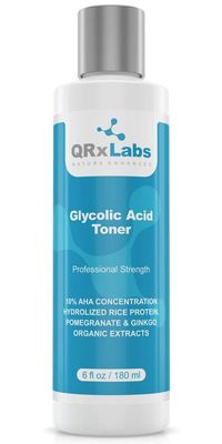 QRxLabs Glycolic Acid Toner - Exfoliating Anti-Aging Glycolic Acid Toning Solution for Face w/ 10% AHA, Witch Hazel, Hydrolyzed Rice Protein, Pomegranate &amp; Ginkgo Biloba Extract - Anti Aging Toner