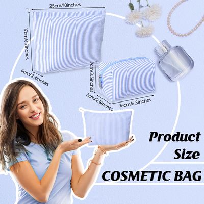 Huhumy 2 Pieces Makeup Bag Set Cute Cosmetic Bag for Women Travel Toiletry Bag Preppy Small Makeup Purse Pouch Aesthetic Skincare Bag Makeup Brushes Organizer Storage Bag for Women(Blue)