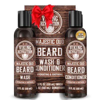 Viking Revolution Beard Wash and Beard Conditioner for Men with Argan Oil and Jojoba Oil - Beard Softener and Strengthener Beard Care Beard Shampoo and Conditioner with Beard Oil (5oz, Majestic Oud)