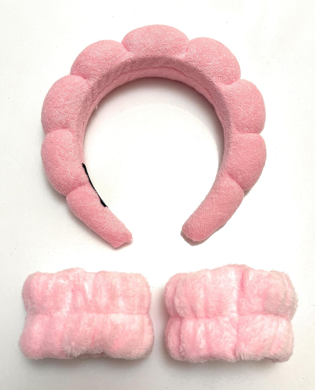 Pera Beauty Skincare Makeup Spa Headband and Wristband Set, Pink