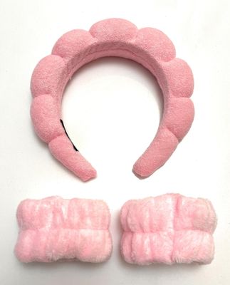 Pera Beauty Skincare Makeup Spa Headband and Wristband Set, Pink