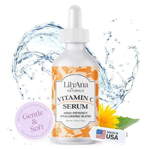 LilyAna Naturals Vitamin C Serum for Face - Face Serum with Hyaluronic Acid and Vitamin E, Anti Aging Serum, Reduces Age Spots and Sun Damage, Promotes Collagen and Elastin (1oz)