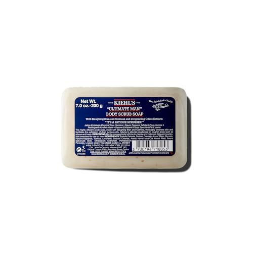 Kiehl&#39;s Ultimate Man Body Scrub Exfoliating Bar Soap, Energizing Body Wash for Mens Skin, Cleanses &amp; Exfoliates Dirt and Oil, with Oat Bran &amp; Pumice, Smooth Rough Skin - 7 oz