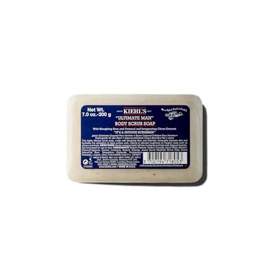 Kiehl&#39;s Ultimate Man Body Scrub Exfoliating Bar Soap, Energizing Body Wash for Mens Skin, Cleanses &amp; Exfoliates Dirt and Oil, with Oat Bran &amp; Pumice, Smooth Rough Skin - 7 oz