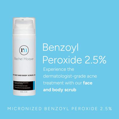 Rachel Moayer Skincare Acne Face &amp; Body Scrub with 2.5% Micronized Benzoyl Peroxide, Facial Exfoliating Scrub for Acne Care, No Prescription Needed