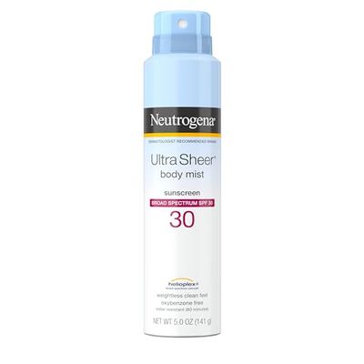 Neutrogena Ultra Sheer Body Mist Sunscreen Spray Broad Spectrum SPF 30, Lightweight, Non-Greasy &amp; Water Resistant, Oil-Free &amp; Non-Comedogenic, Oxybenzone-Free UVA/UVB Sunscreen Mist, 5 oz (Pack of 3)