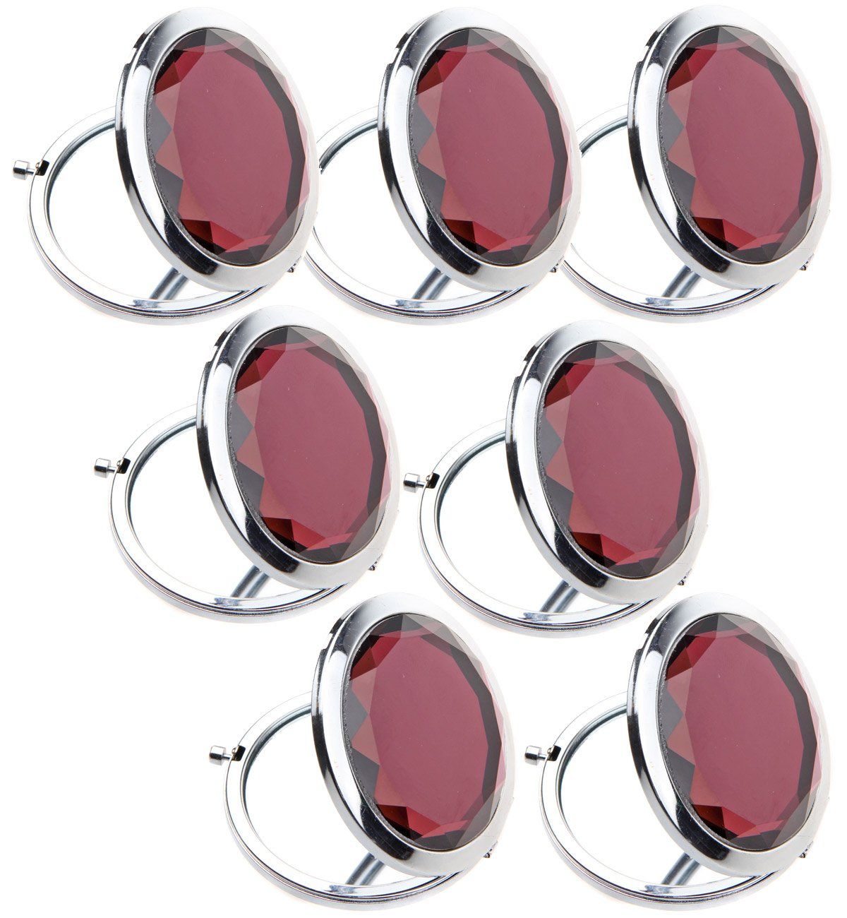 IETANG 7pc Set Double Compact Cosmetic Makeup Round Pocket Purse Magnification Jewel Mirror (purple-7pc)