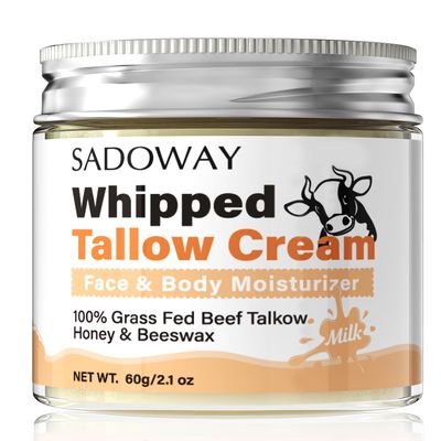 SADOWAY Beef Tallow for Skin: Handmade Beef Tallow for Face - Organic Grass-Fed Whipped Beef Tallow and Honey Balm Tallow Face Moisturizer Smooth Soft for Dry Skin