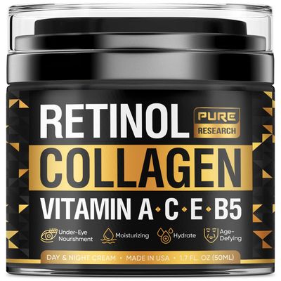 Retinol Face Cream - Natural Anti-Wrinkle Cream - Anti-Aging Facial Moisturizer with Collagen &amp; Hyaluronic Acid - Hydrate, Renew and Protect Your Skin 1.7oz