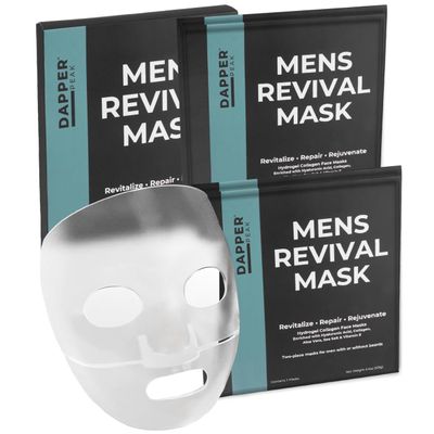 Mens Revival Mask| 2pc Hydrating Hydrogel Mens Face Mask with Hydrolyzed Marine Collagen, Vitamin E, Hyaluronic Acid, Aloe| Oversized, Beard Friendly&amp; Skin Firming Face Mask for Men/Collagen Face Mask